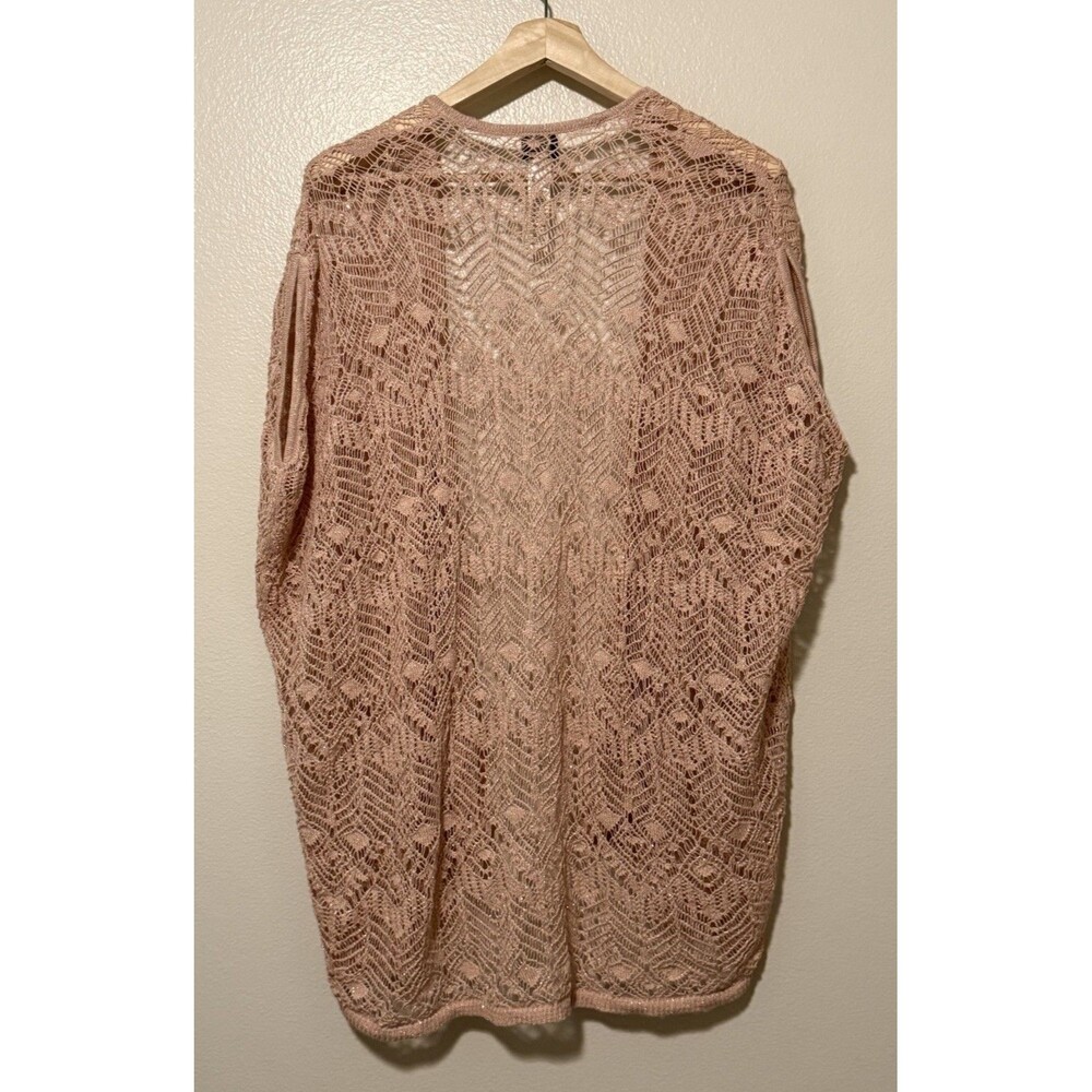 Chico's Travelers Open Knit Sleeveless Cardigan Sweater Peach Pink Sparkle S/M - Picture 2 of 6